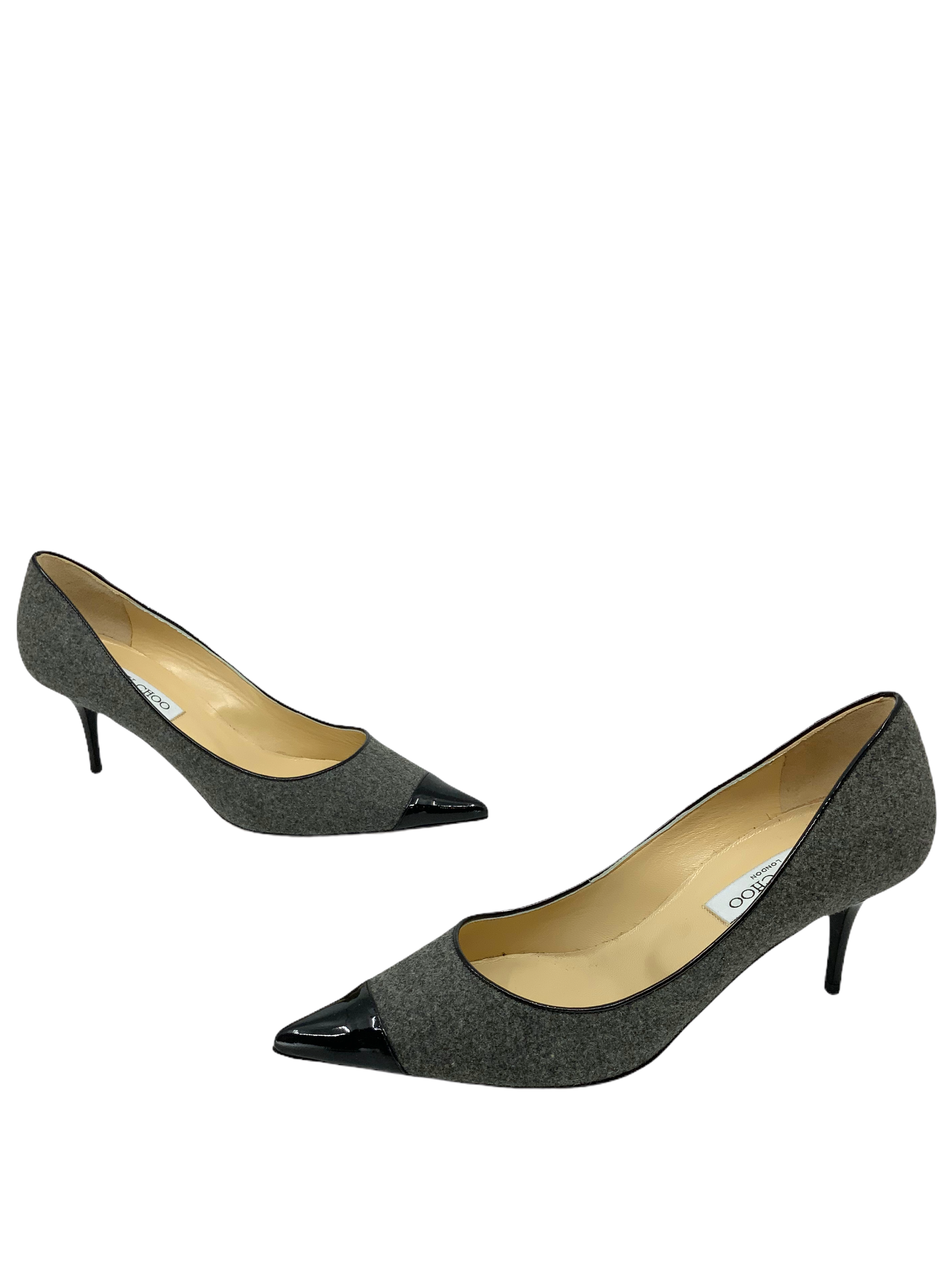 Jimmy Choo Flannel Patent Cap Toe Pumps Size 9