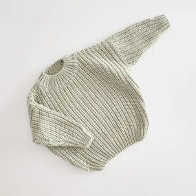 Kids Chunky Cotton Knit Sweater  (3m-6y)  - Sage Green