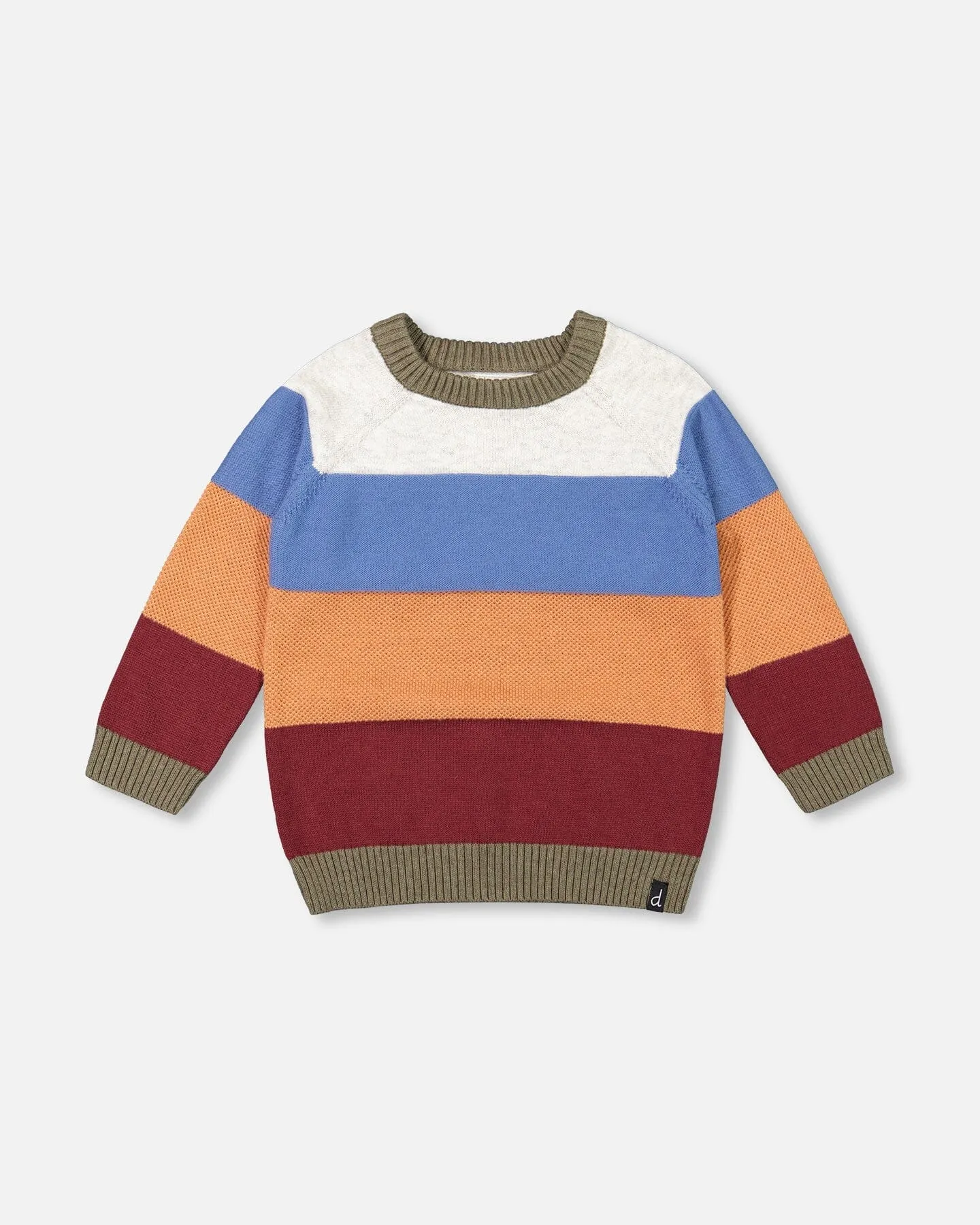 Knitted Raglan Sweater Red Wine, Burnt Orange And Oatmeal Stripe