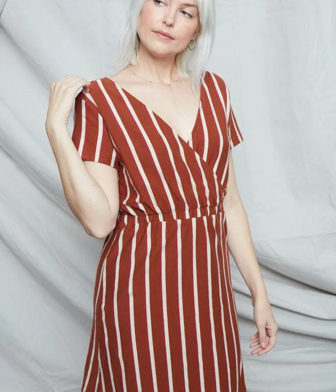 Known Supply Juniper Stripe T-Shirt Midi Dress in Cinnamon