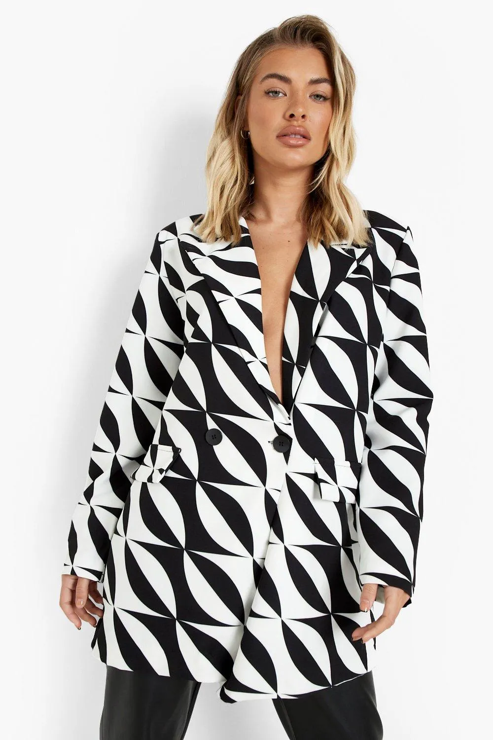 Large Scale Abstract Print Oversized Blazer