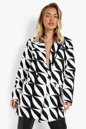 Large Scale Abstract Print Oversized Blazer