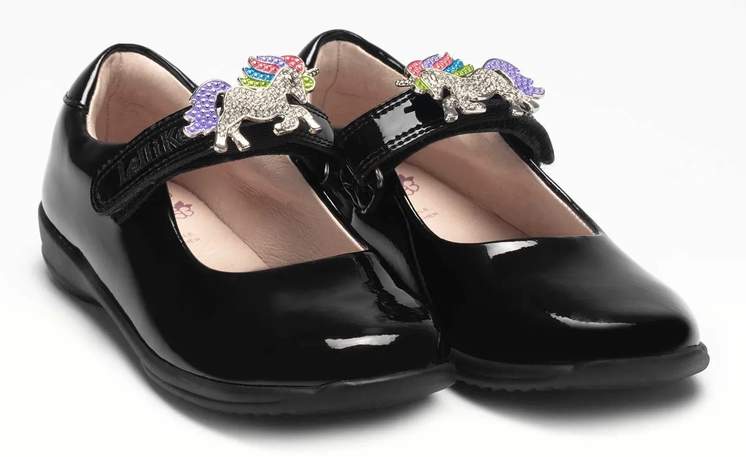 LELLI KELLY LK 8213 BLOSSOM UNICORN STRAP SHOES F FIT BLACK PATENT