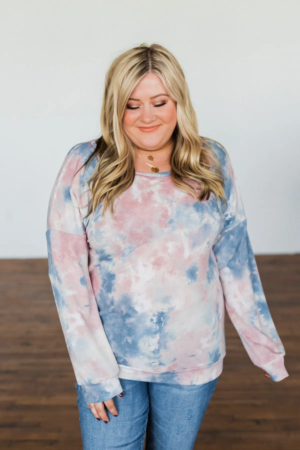 Lost In This Moment Tie Dye Pullover Top- Pink, Blue, Ivory