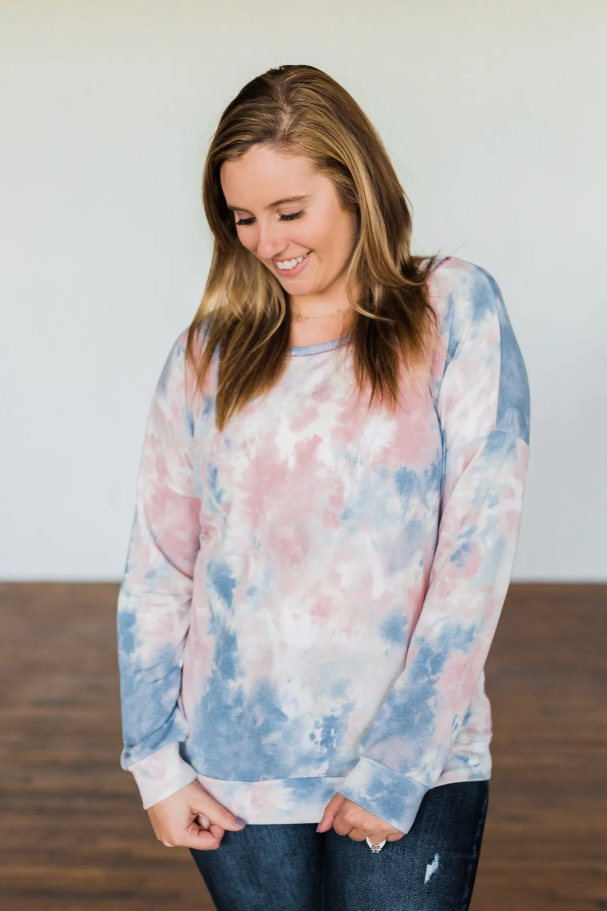 Lost In This Moment Tie Dye Pullover Top- Pink, Blue, Ivory