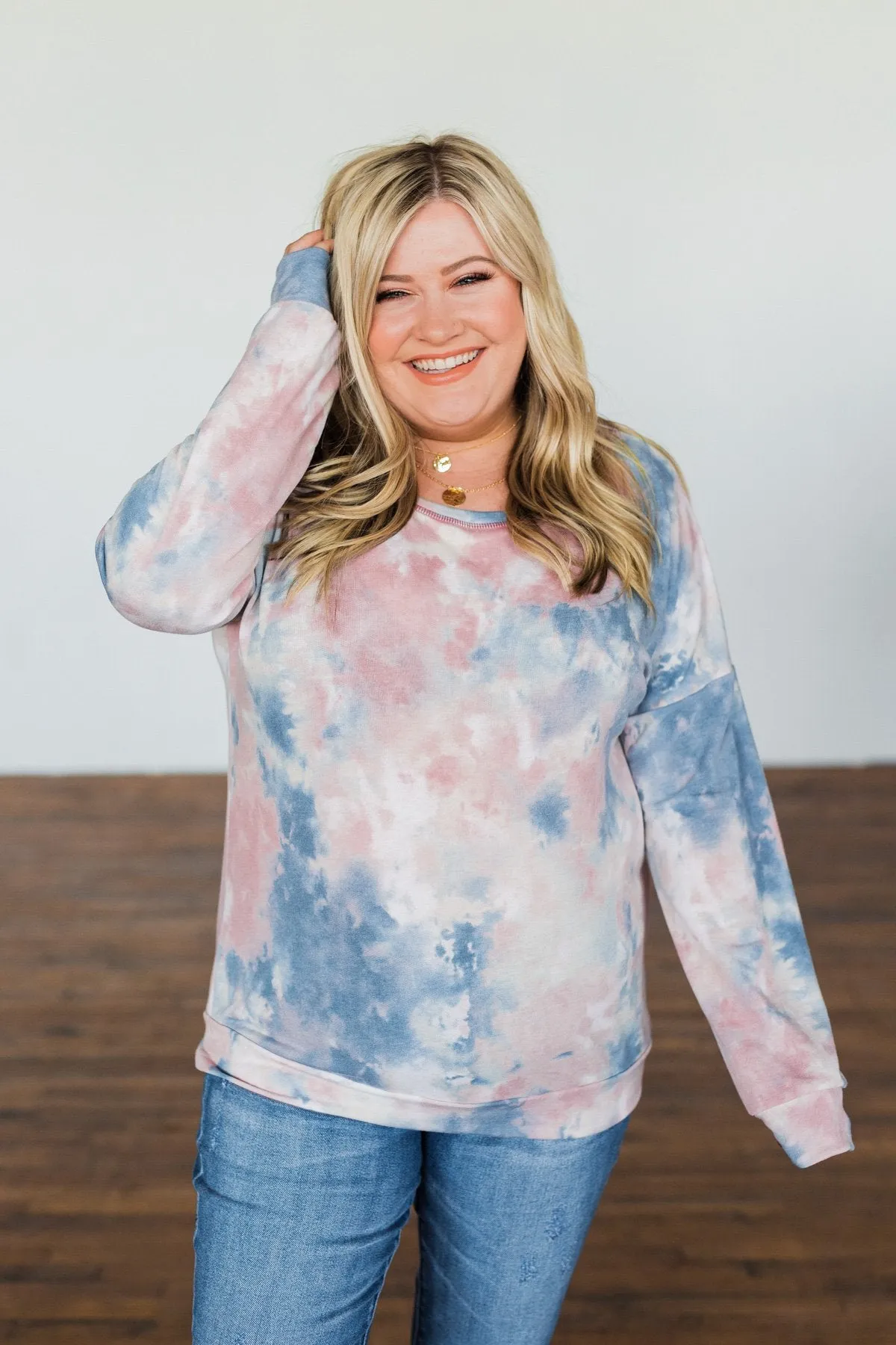 Lost In This Moment Tie Dye Pullover Top- Pink, Blue, Ivory