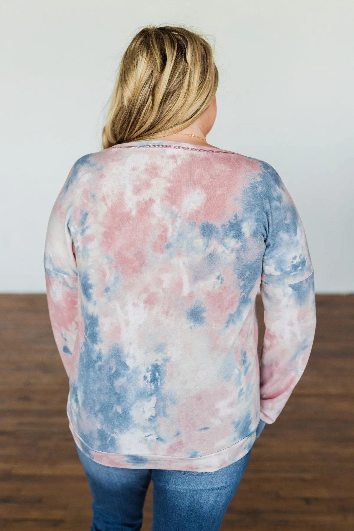 Lost In This Moment Tie Dye Pullover Top- Pink, Blue, Ivory