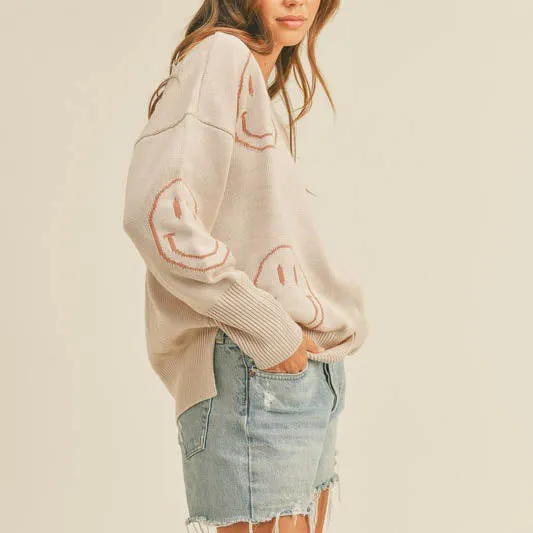 Mama Smile Sweater Top - Beige