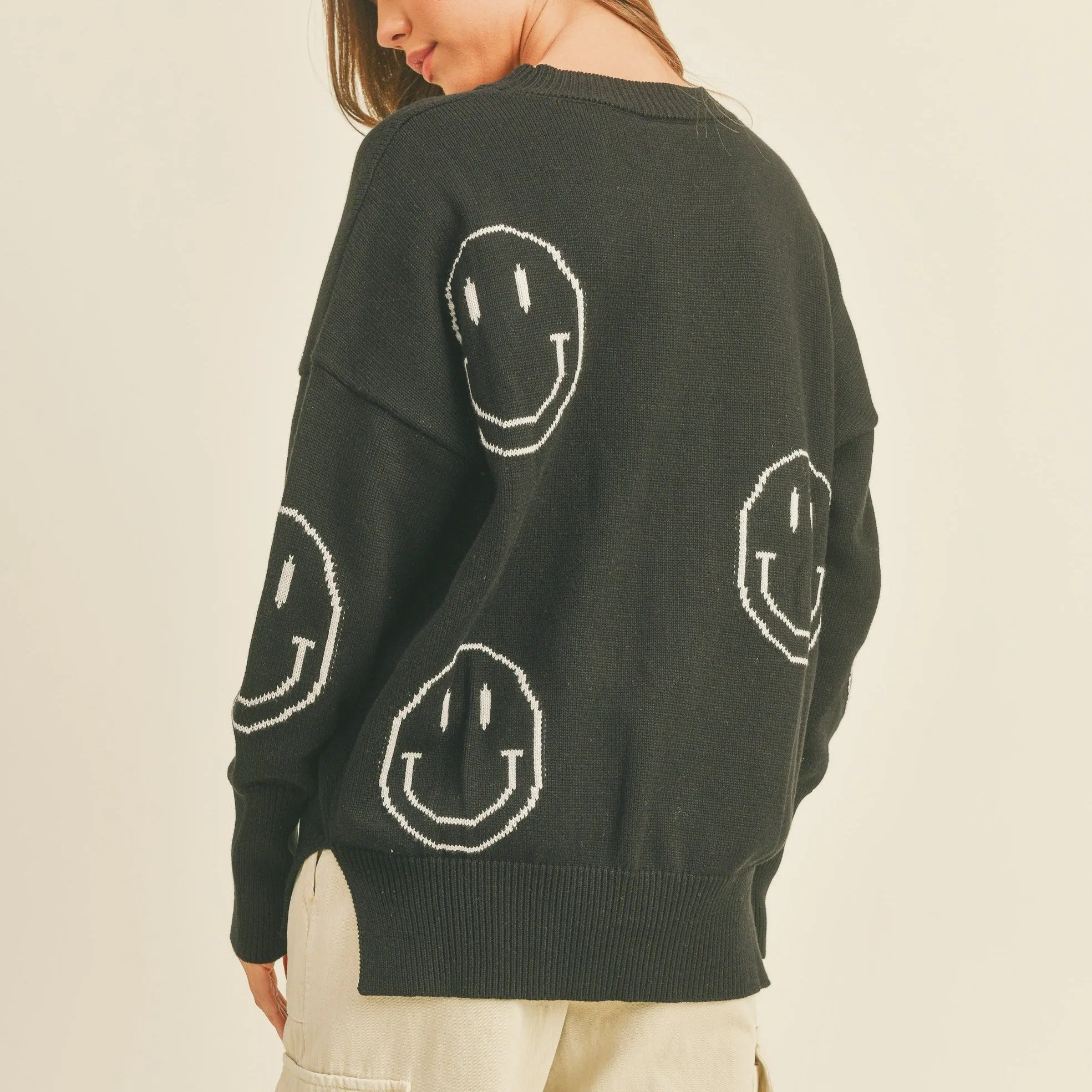 Mama Smile Sweater Top - Black