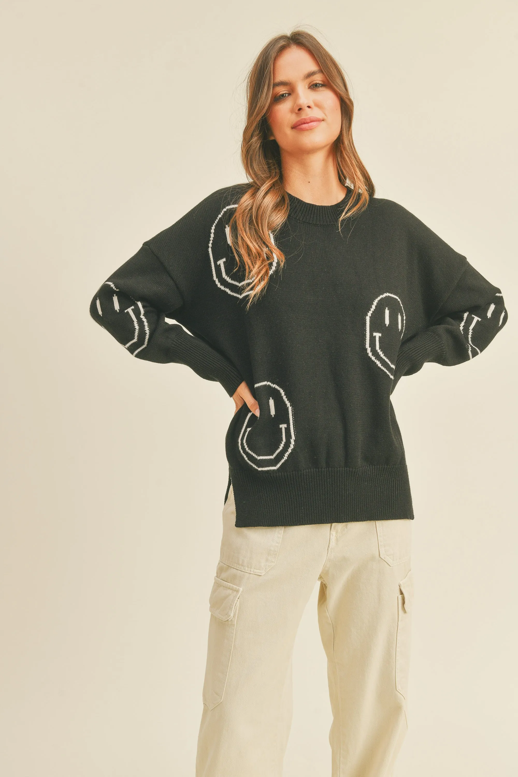 Mama Smile Sweater Top - Black