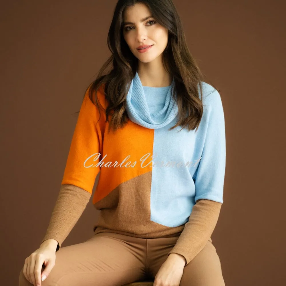 Marble Sweater - Style 6765-213 (Powder Blue / Tobacco / Orange)