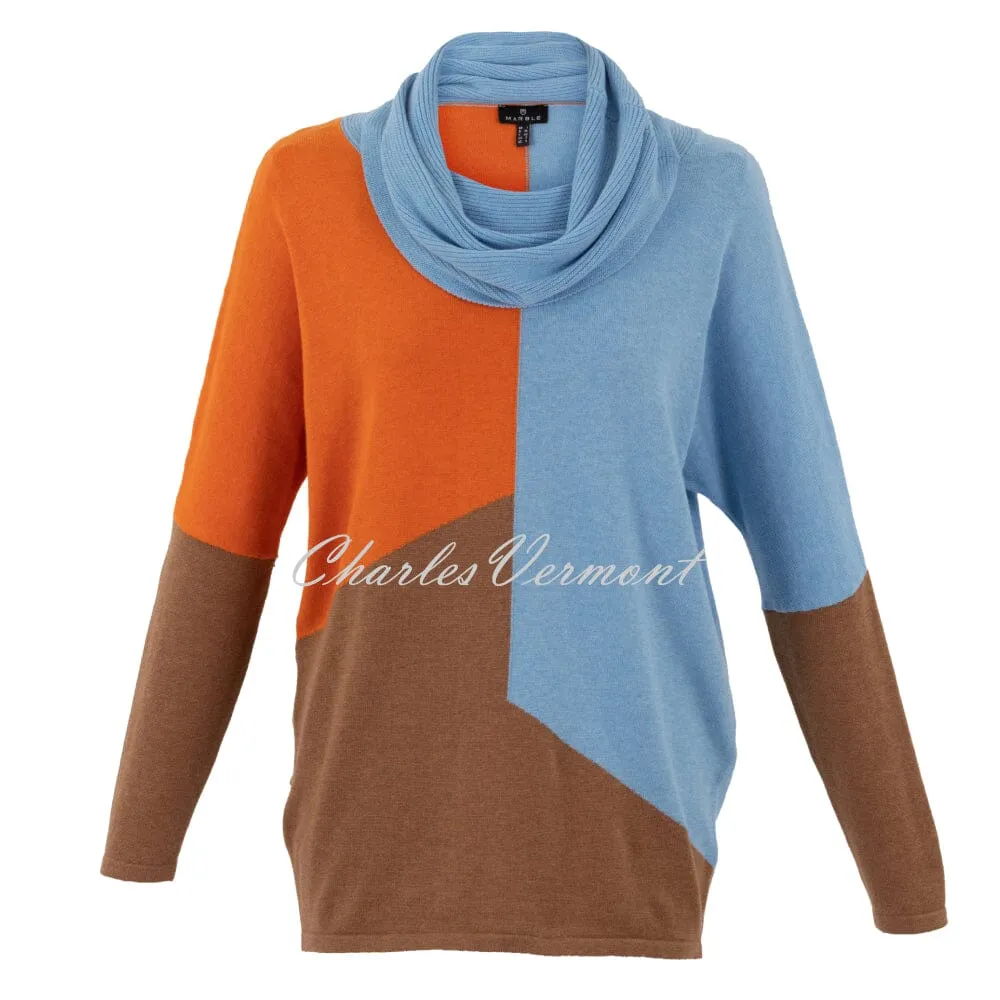 Marble Sweater - Style 6765-213 (Powder Blue / Tobacco / Orange)