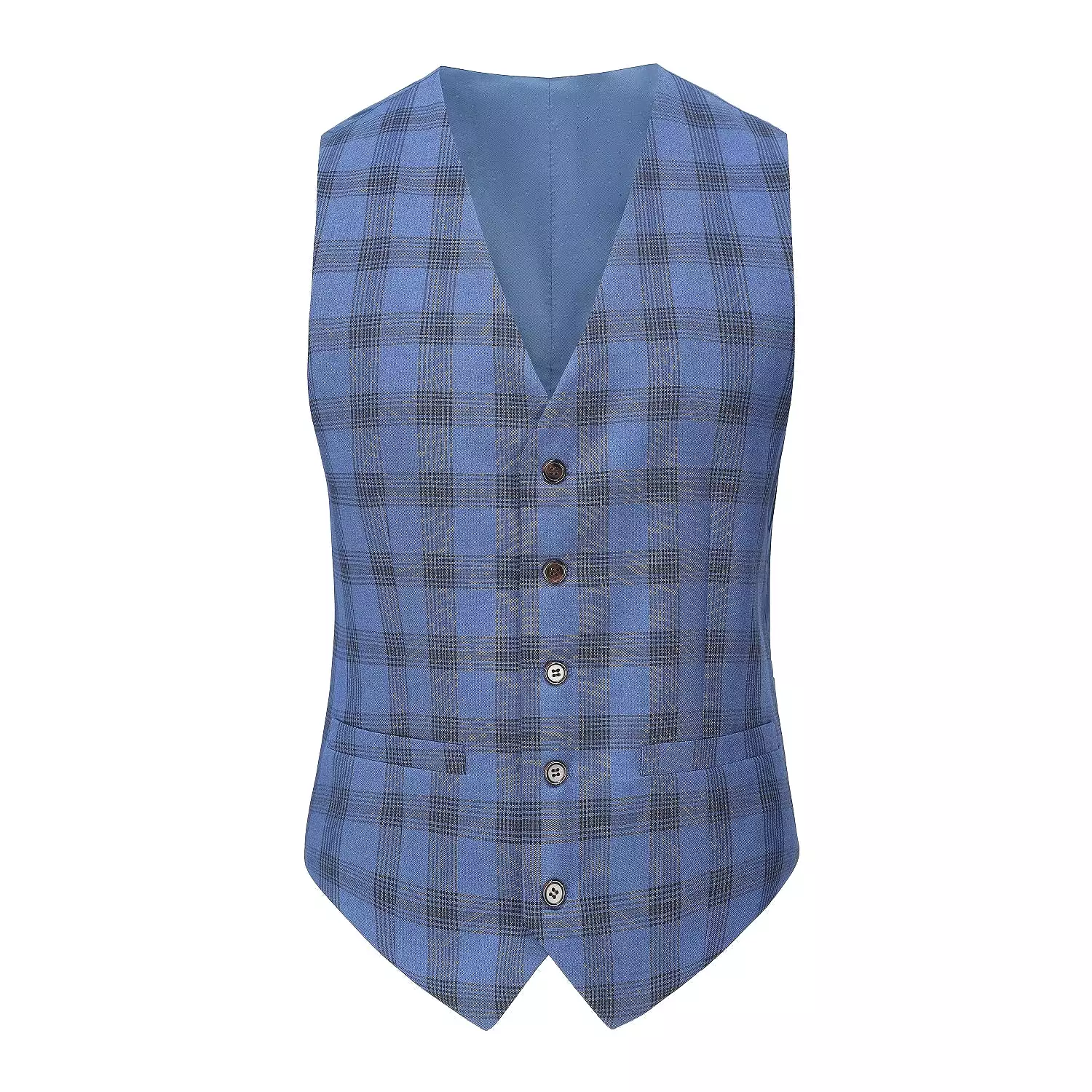 Men's 3-Piece Performance Stretch Slim Fit Blue & Black Plaid Suit