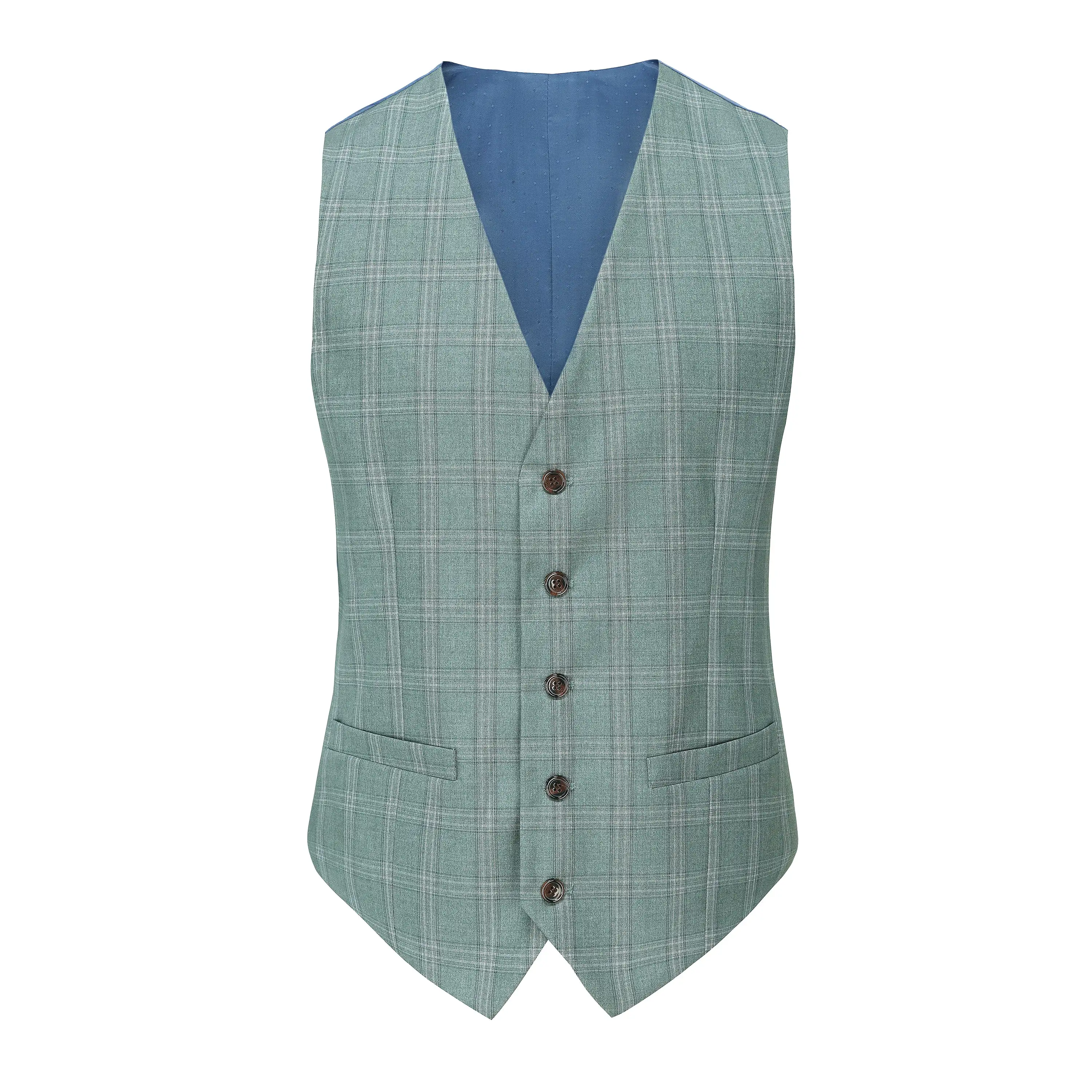 Men's 3-Piece Performance Stretch Slim Fit Green & White Plaid Suit