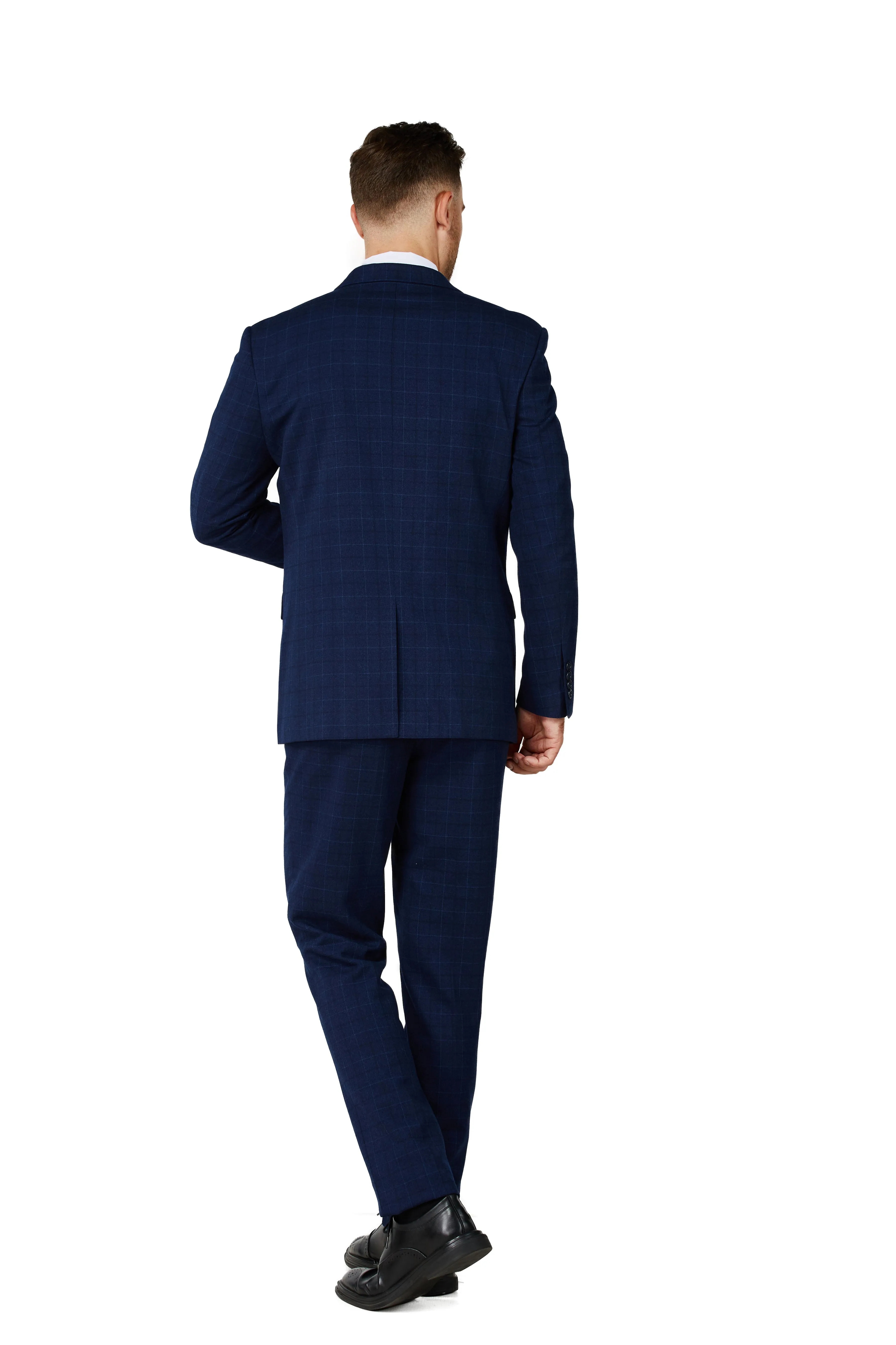 Men's Navy Checker Notched Lapel Suit Slim Fit (3 PCS)