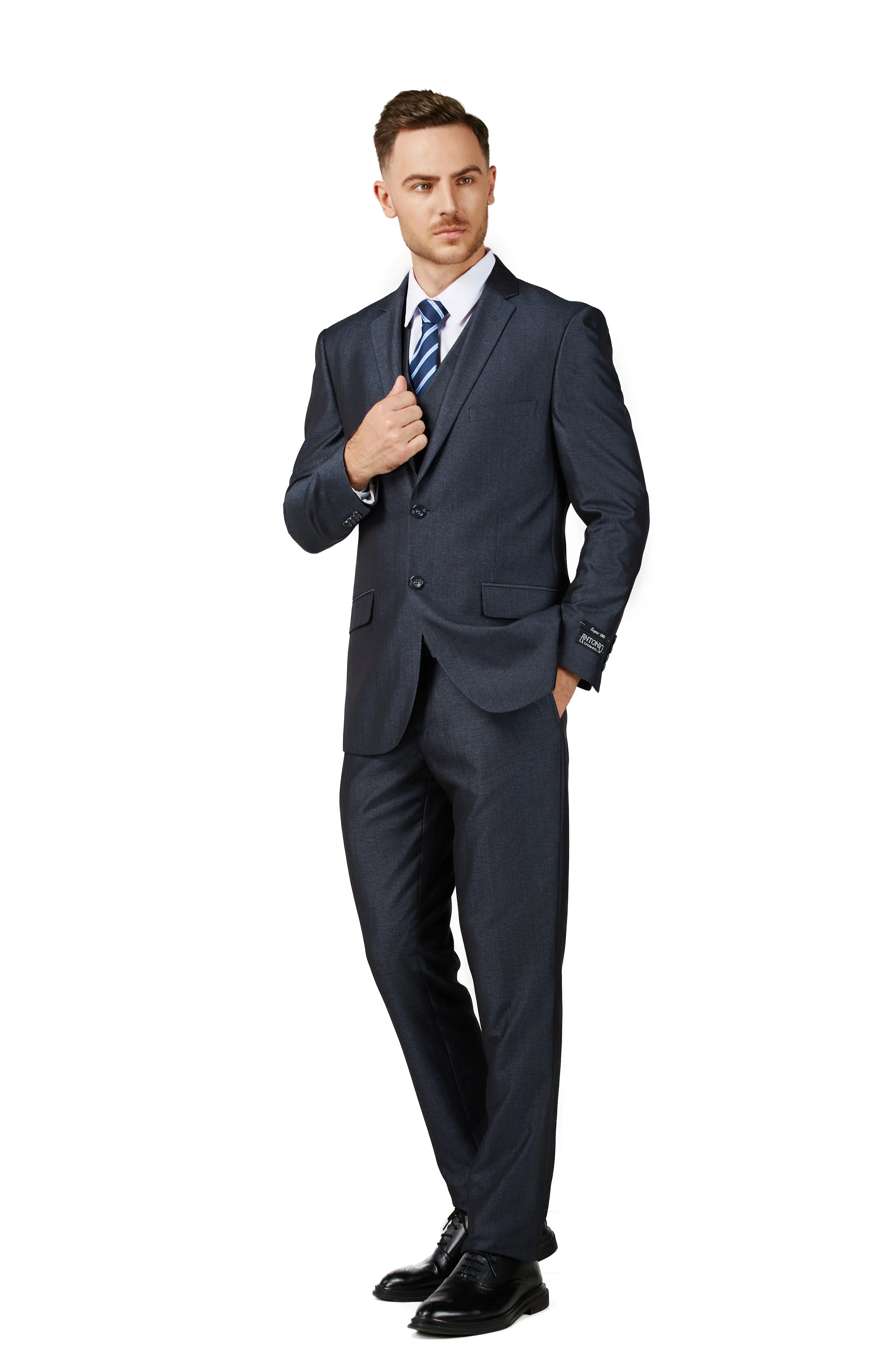 Men's Shiny Charcoal Blue Notched Lapel Suit Slim Fit (3 PCS)