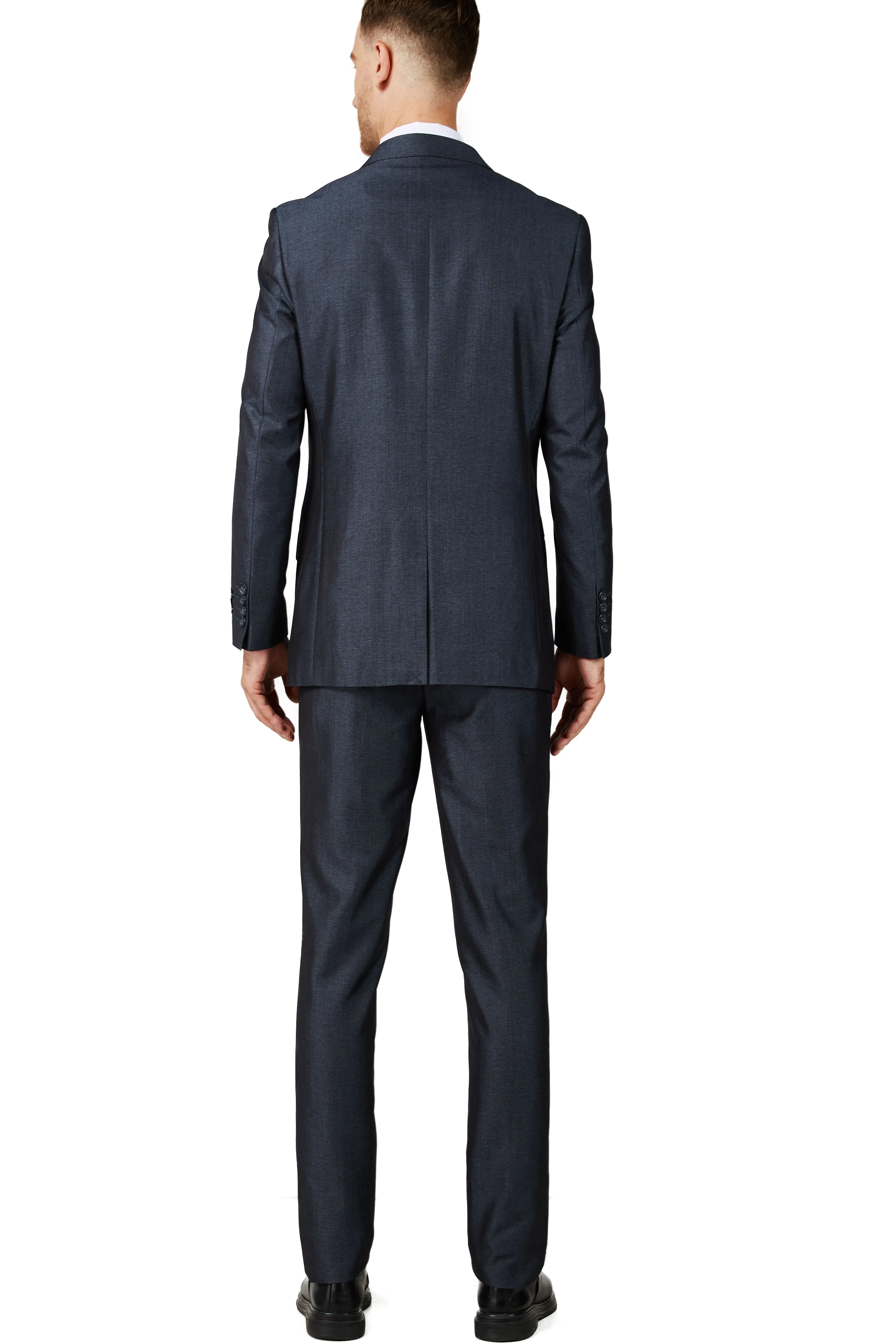 Men's Shiny Charcoal Blue Notched Lapel Suit Slim Fit (3 PCS)