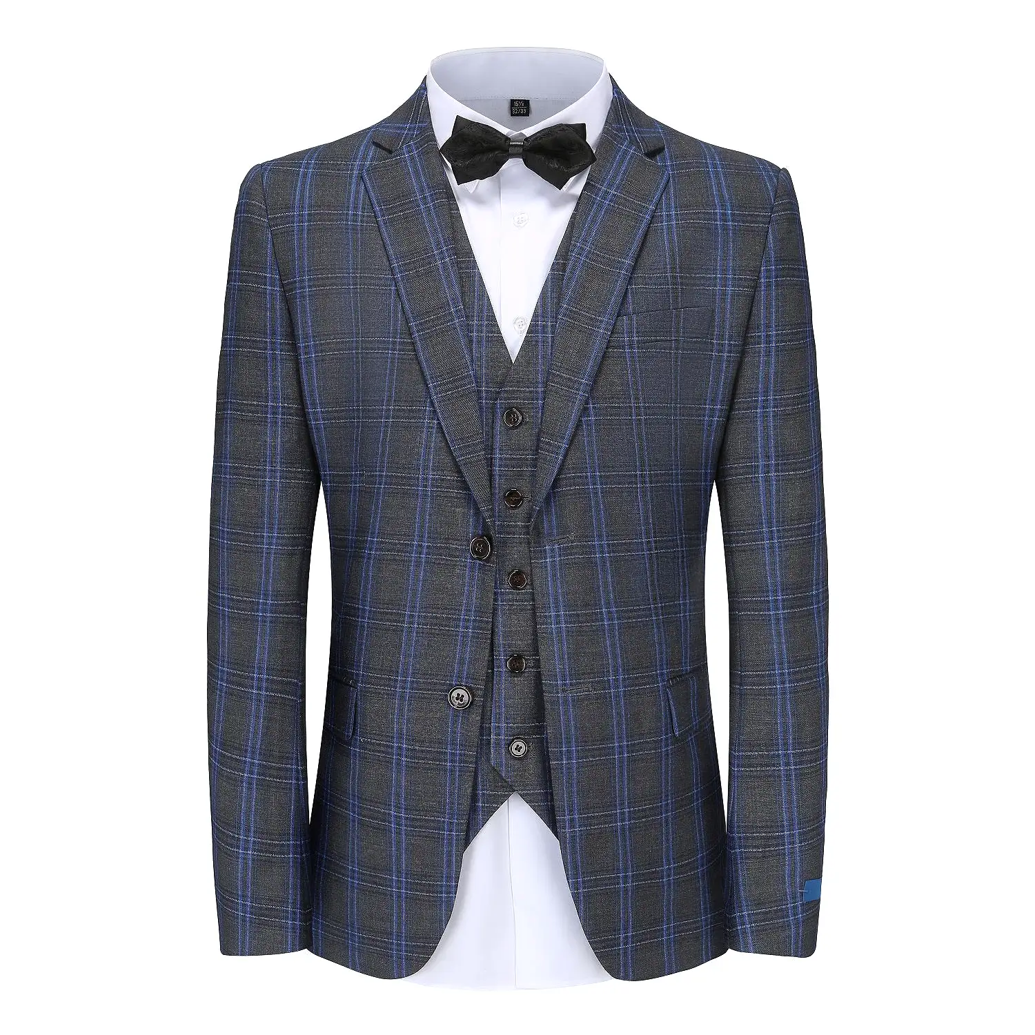 Men's Slim-Fit 3PC Blue Contrast Check Plaid Suit