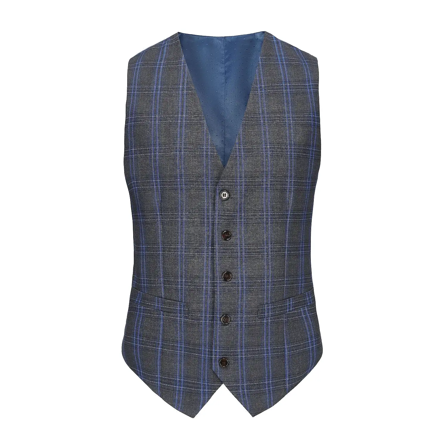 Men's Slim-Fit 3PC Blue Contrast Check Plaid Suit