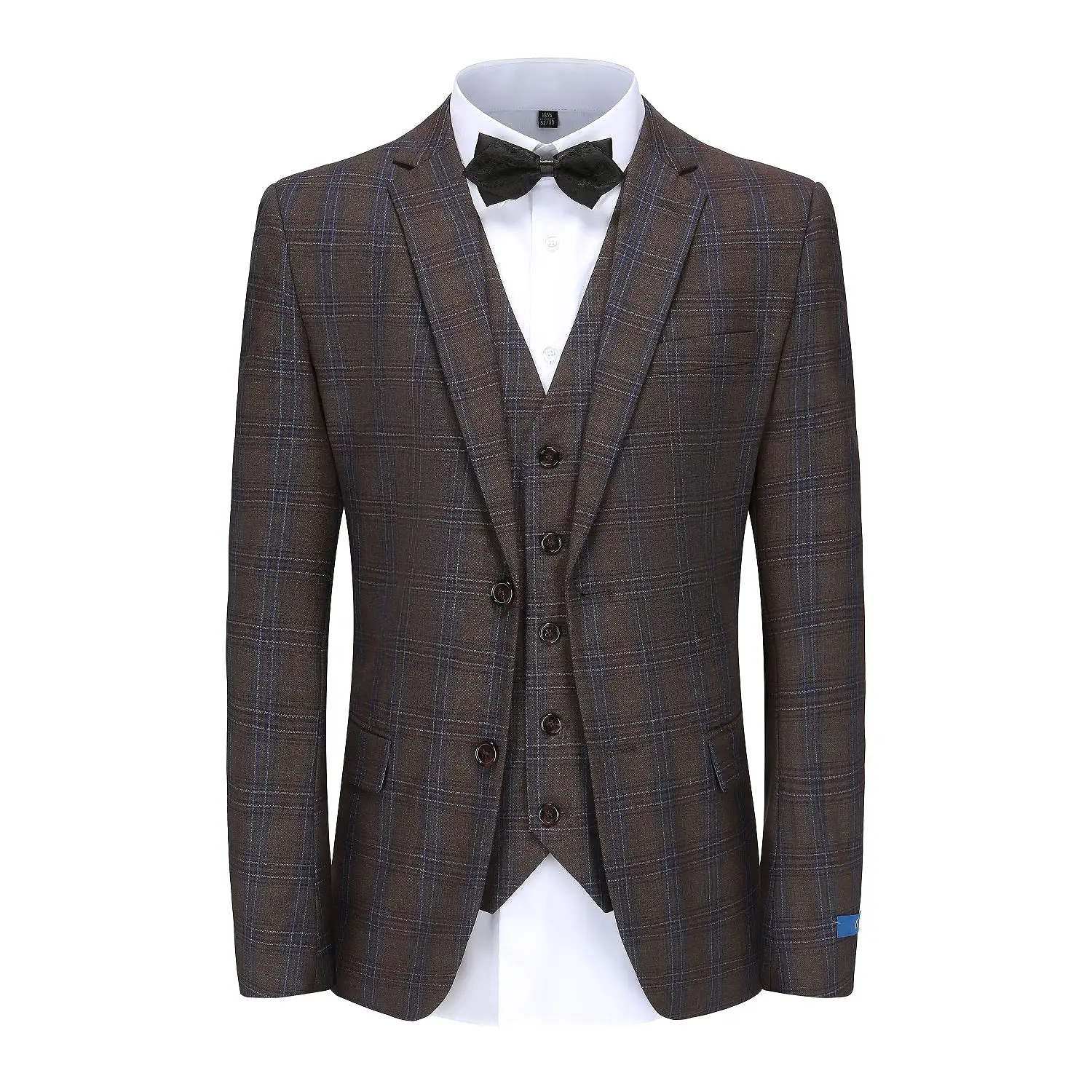 Men's Slim-Fit 3PC Blue Contrast Check Plaid Suit