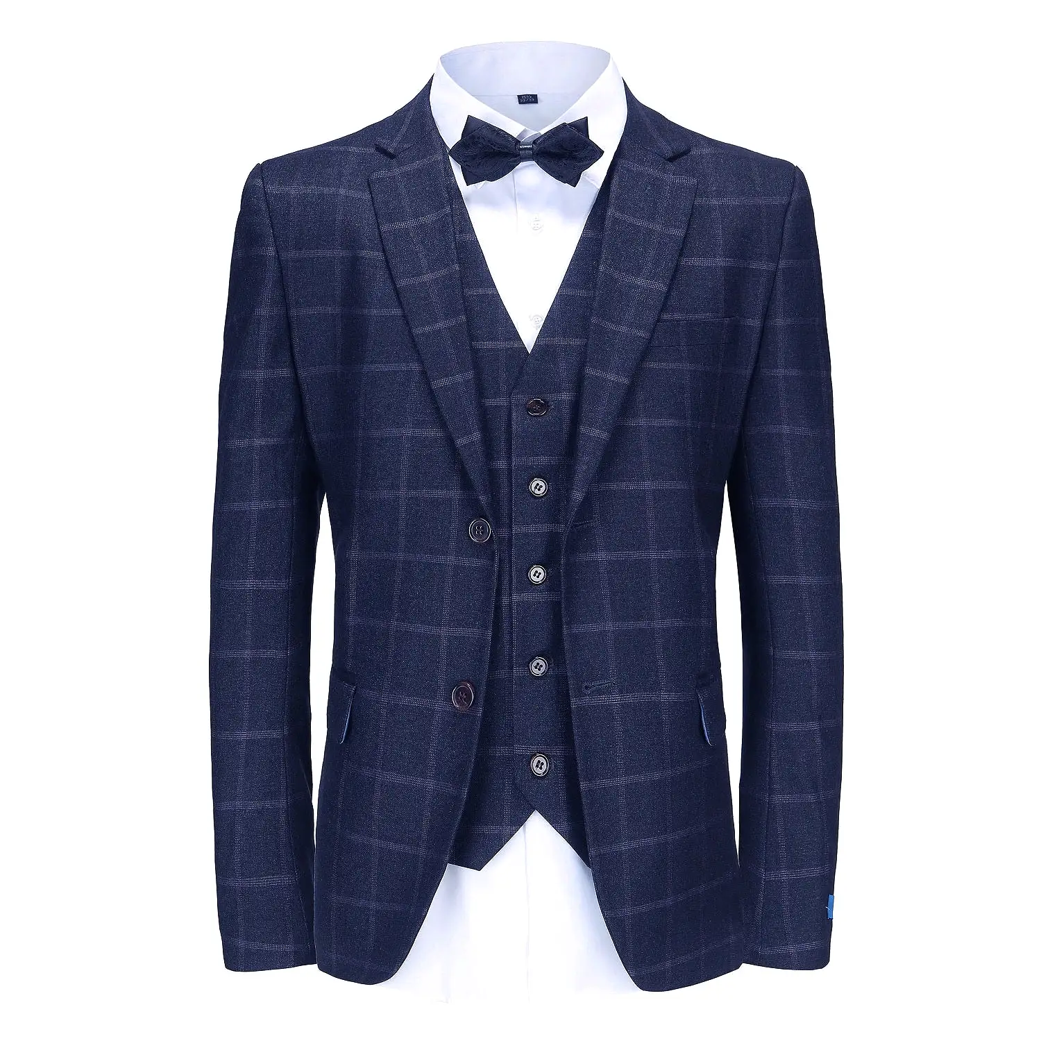 Men's Slim-Fit 3PC Windowpane Plaid Suit