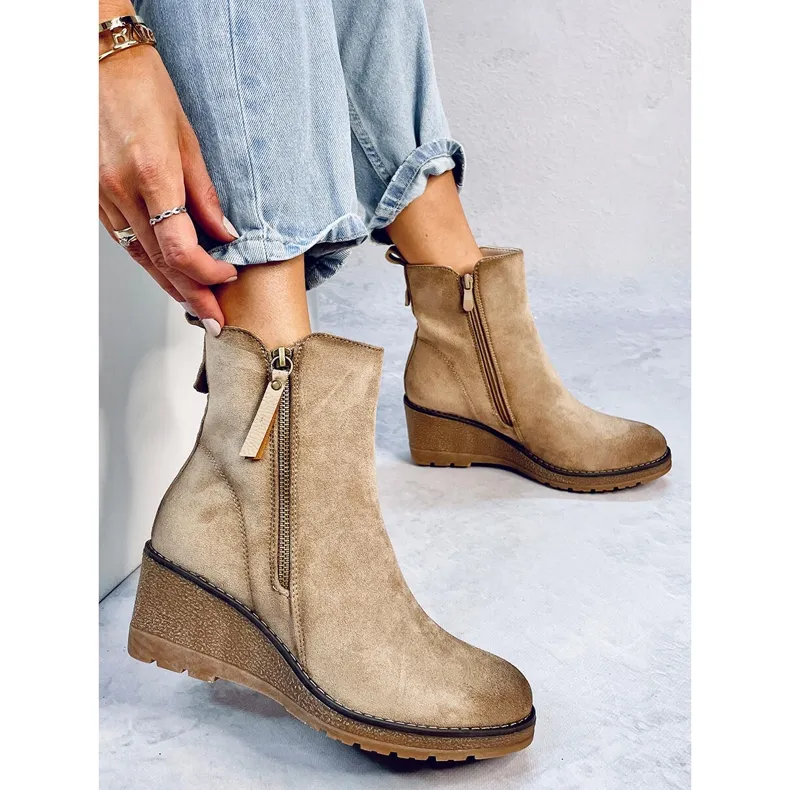 Meyer Beige wedge boots