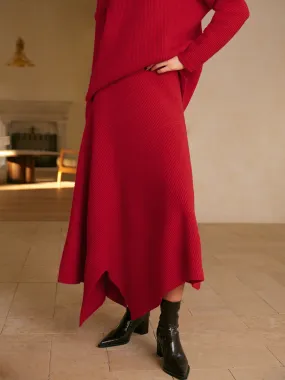 Mid-Waist Asymmetrical Sweater Skirt