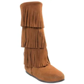 Minnetonka 3 Layer Fringe Boot Brown Suede (Women's)