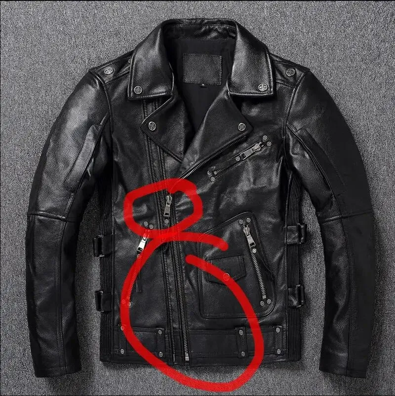 Motorcycle Leather Jacket Men Slim Fit Vintage