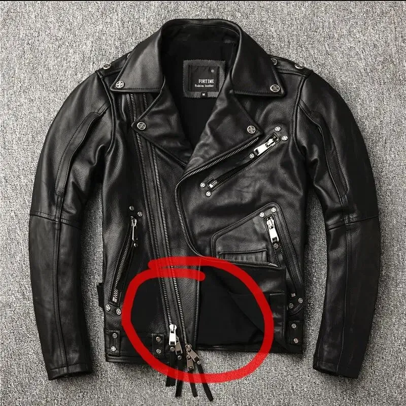 Motorcycle Leather Jacket Men Slim Fit Vintage