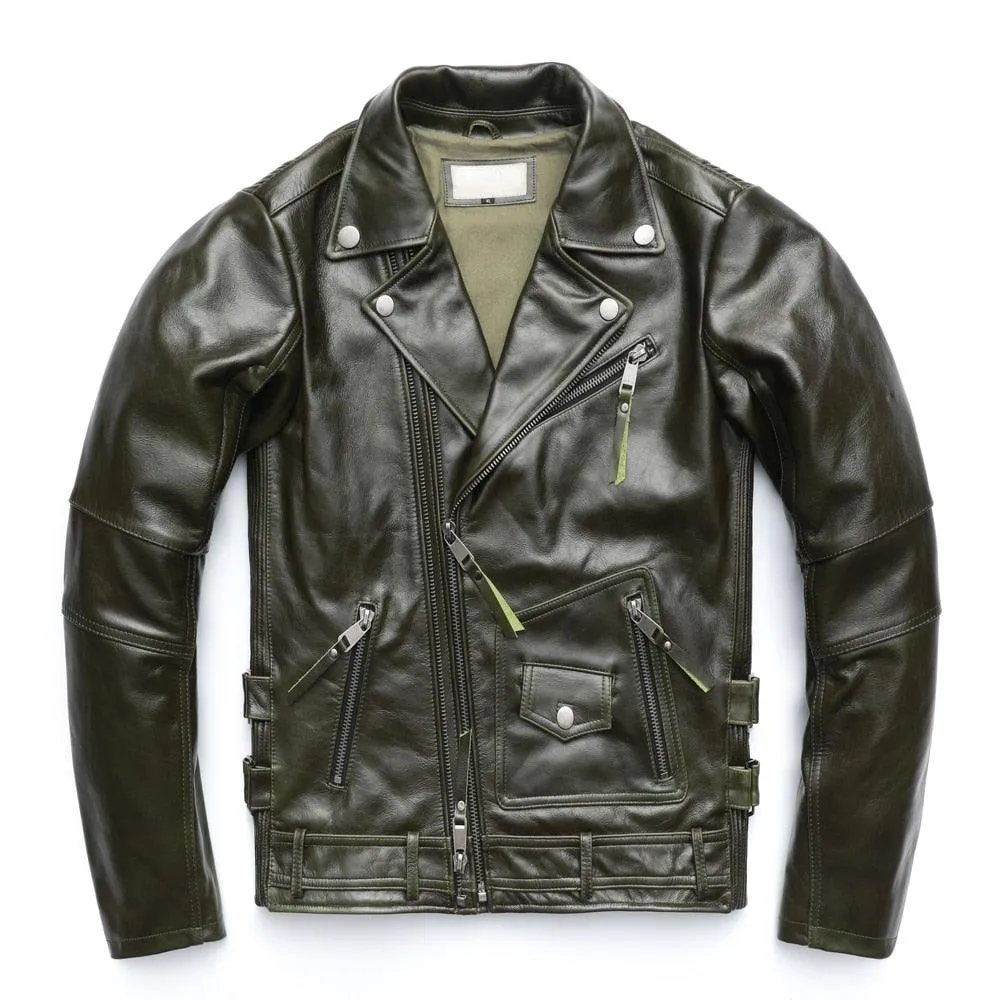 Motorcycle Leather Jacket Men Slim Fit Vintage