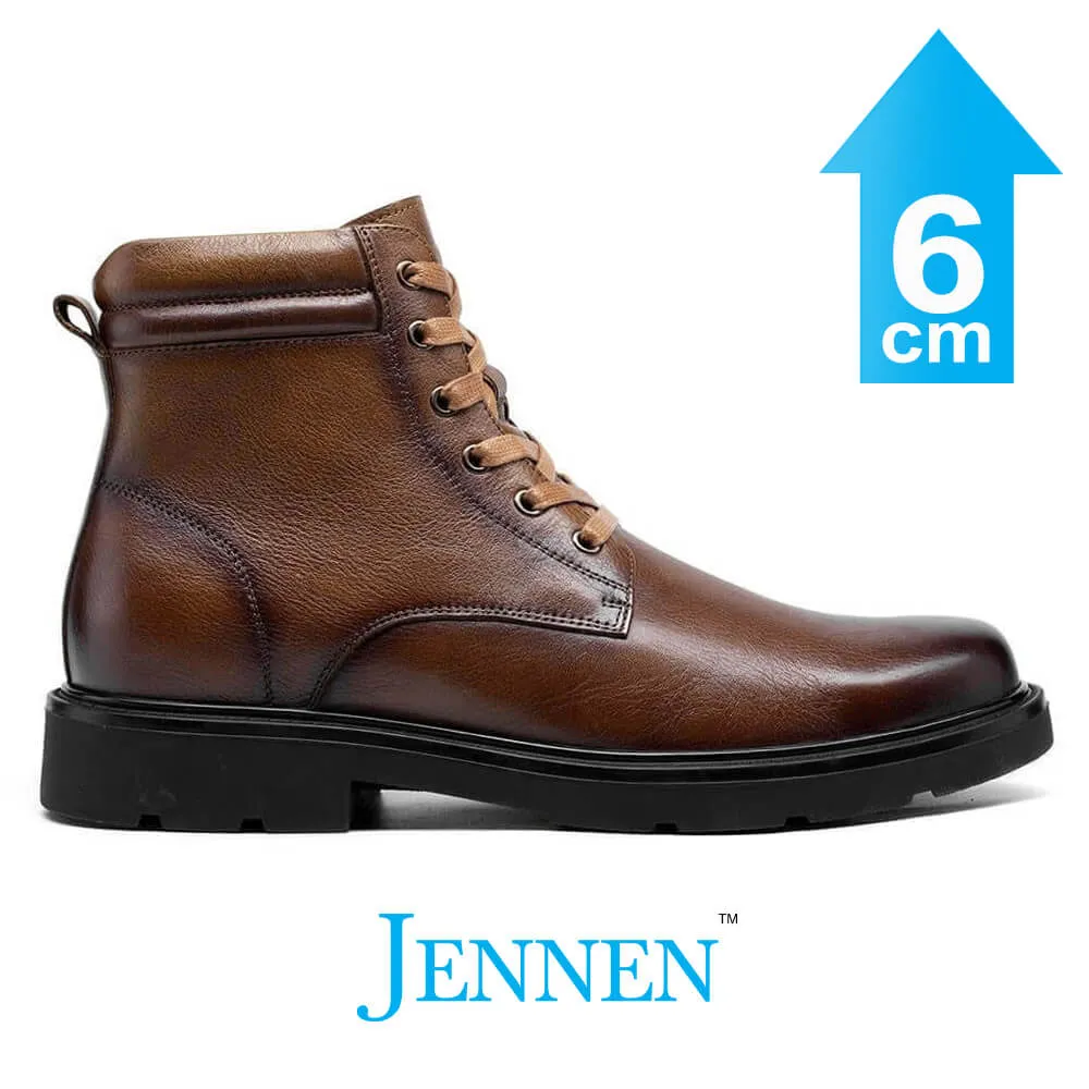 Mr. Tuhux 6cm | 2.4 inches Taller Brown Leather Elevated Boots