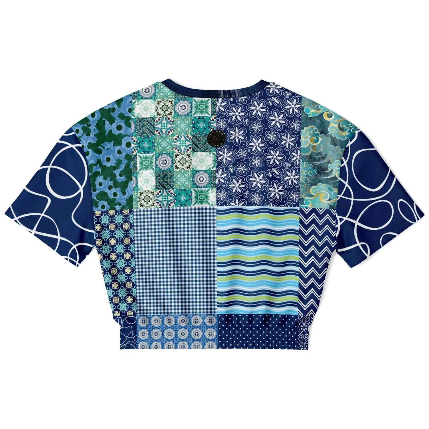 Mykonos Patchwork Print Short Sleeve Cropped Eco-Poly Sweater