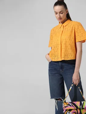 Orange Schiffli Cotton Shirt