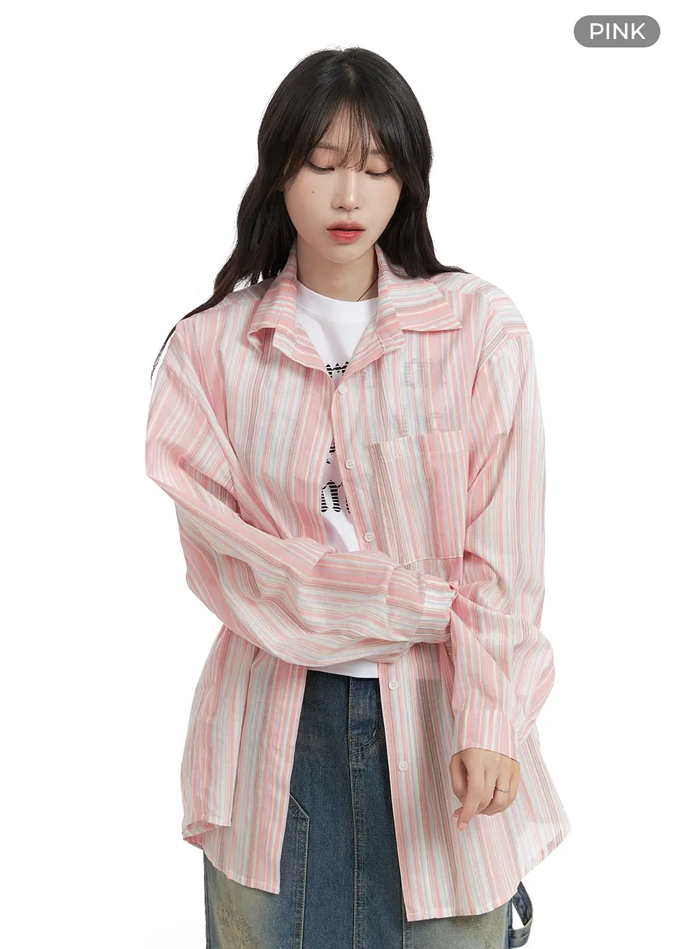 Oversized Stripe Cotton Shirt CA408