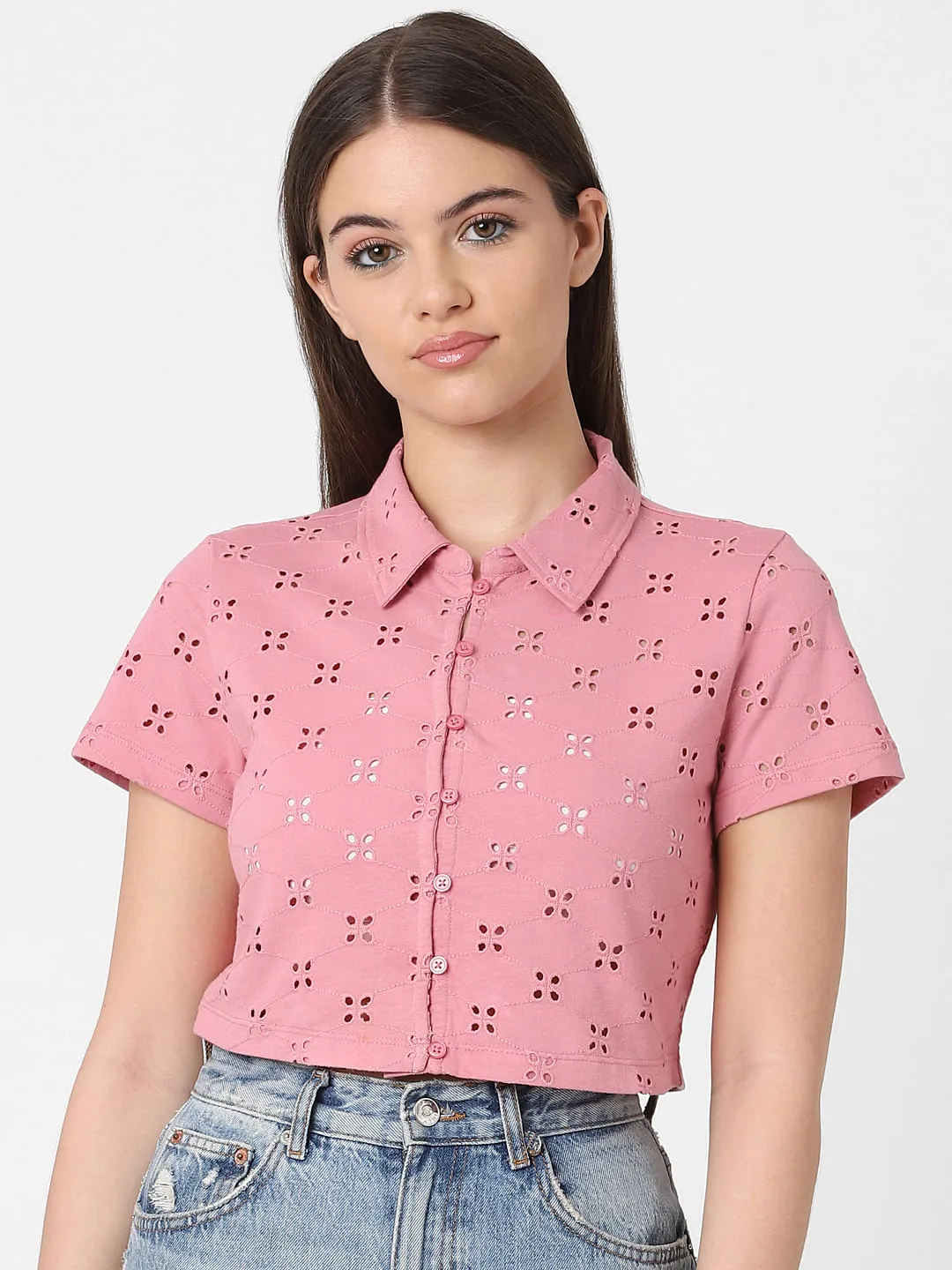 Pink Schiffli Cotton Shirt