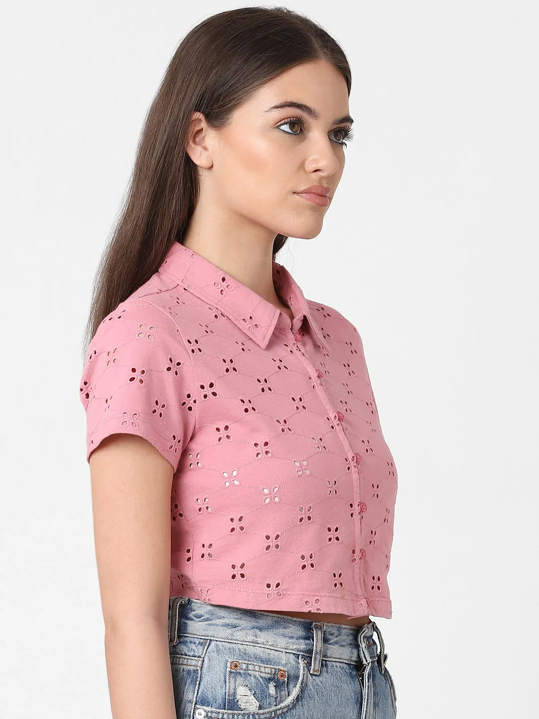 Pink Schiffli Cotton Shirt