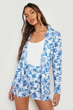 Porcelain Print Blazer & Belted Shorts Set