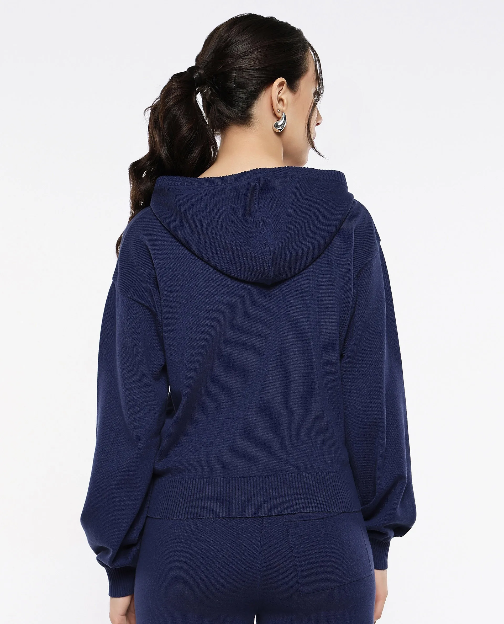 Rareism Women Finnet T Navy Plain Hooded Plain Sweater