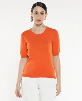 Rareism Women Rohrdo Orange Plain Crew Neck Plain Sweater