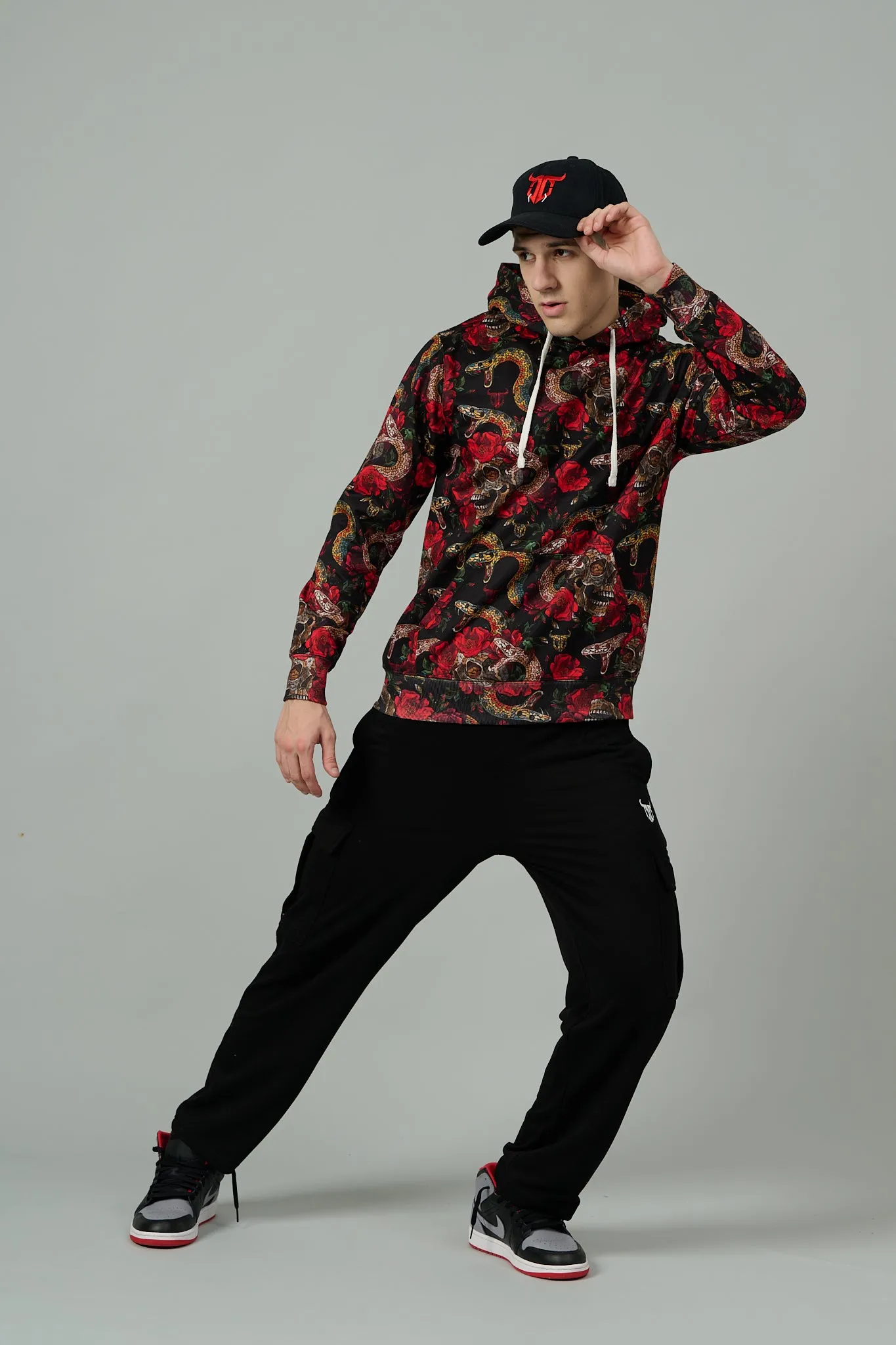 Rose with Snake Printed Hoodie for Men