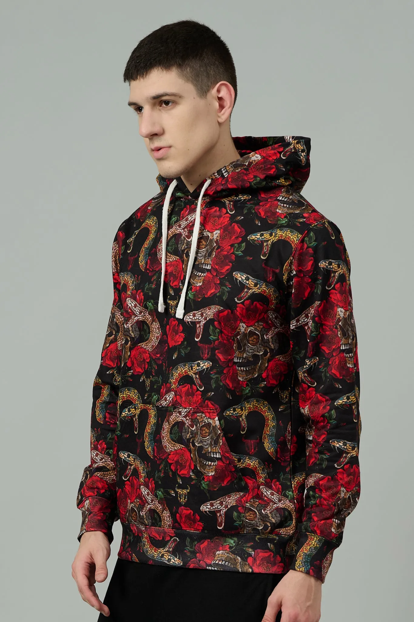 Rose with Snake Printed Hoodie for Men