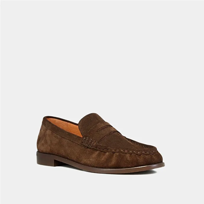 Round-toe loafers in dark brown suede