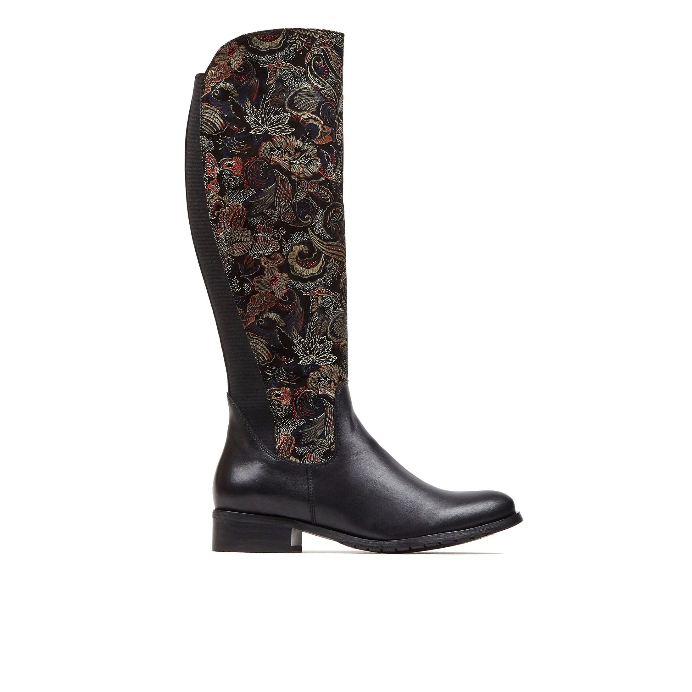 RUBIX BLACK MULTI - Women's full length zip long boots in dark flower leather