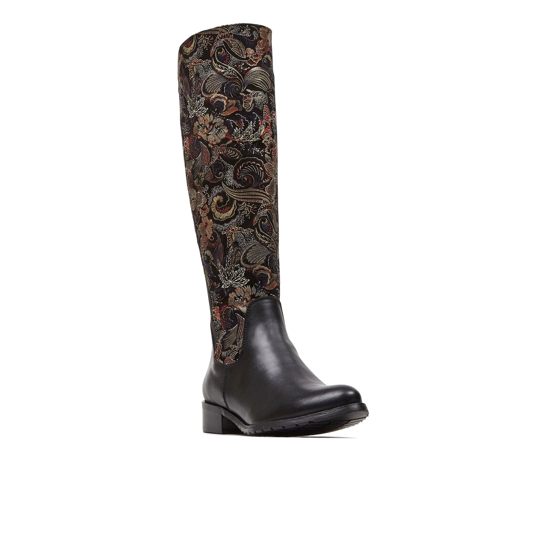 RUBIX BLACK MULTI - Women's full length zip long boots in dark flower leather