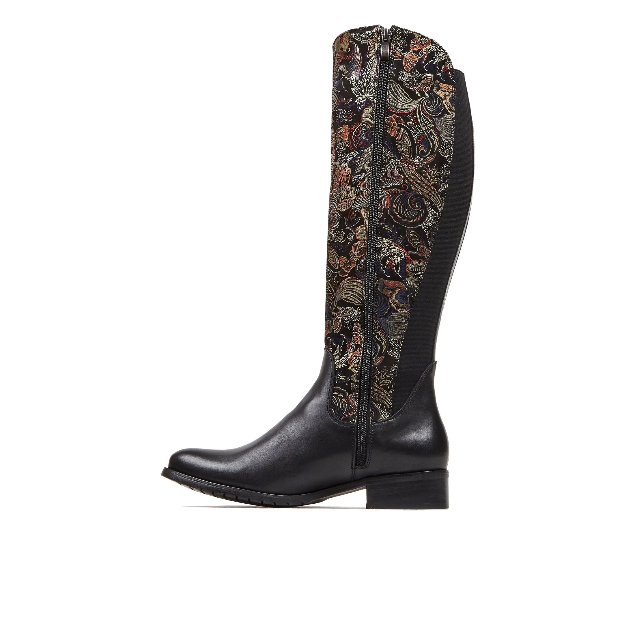 RUBIX BLACK MULTI - Women's full length zip long boots in dark flower leather