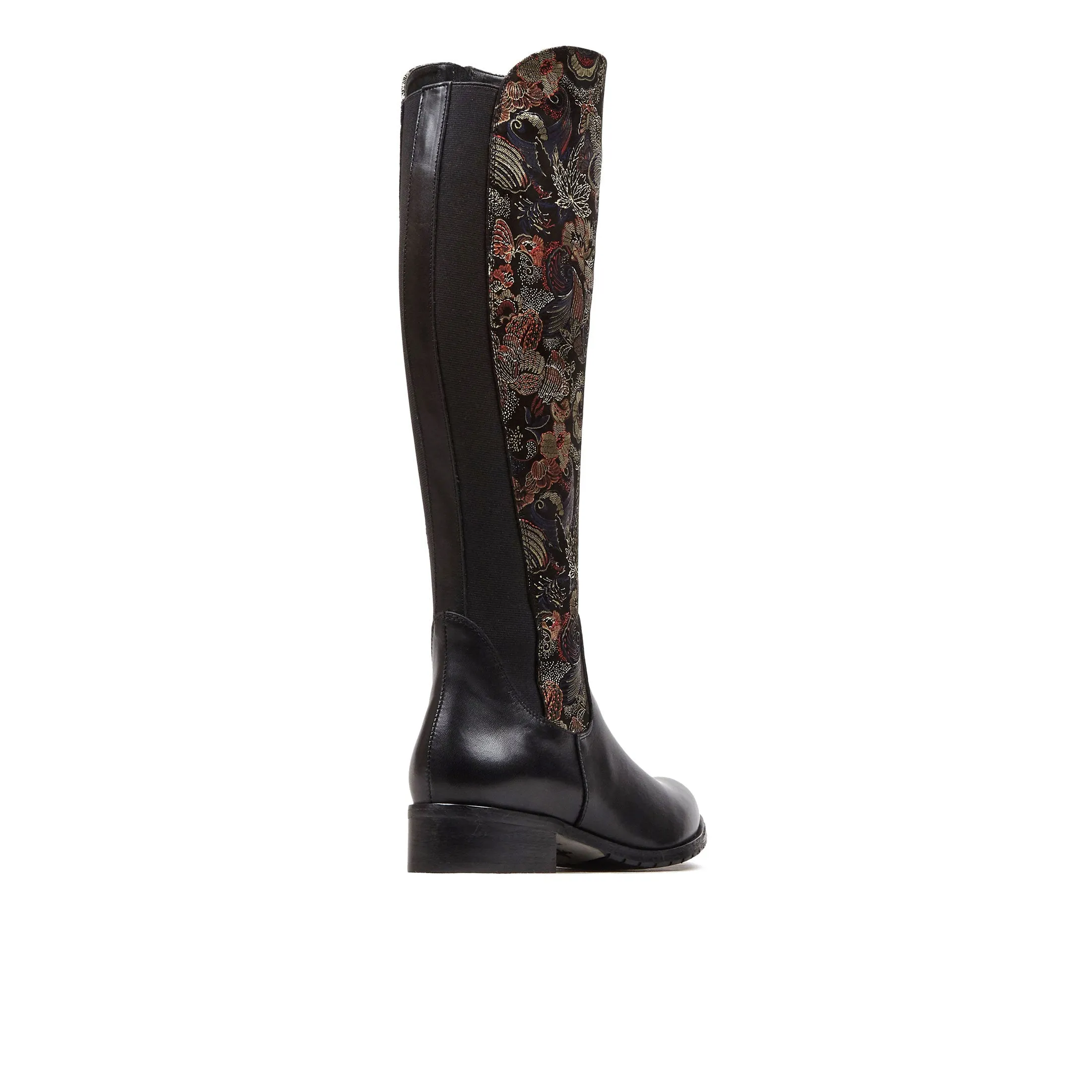 RUBIX BLACK MULTI - Women's full length zip long boots in dark flower leather