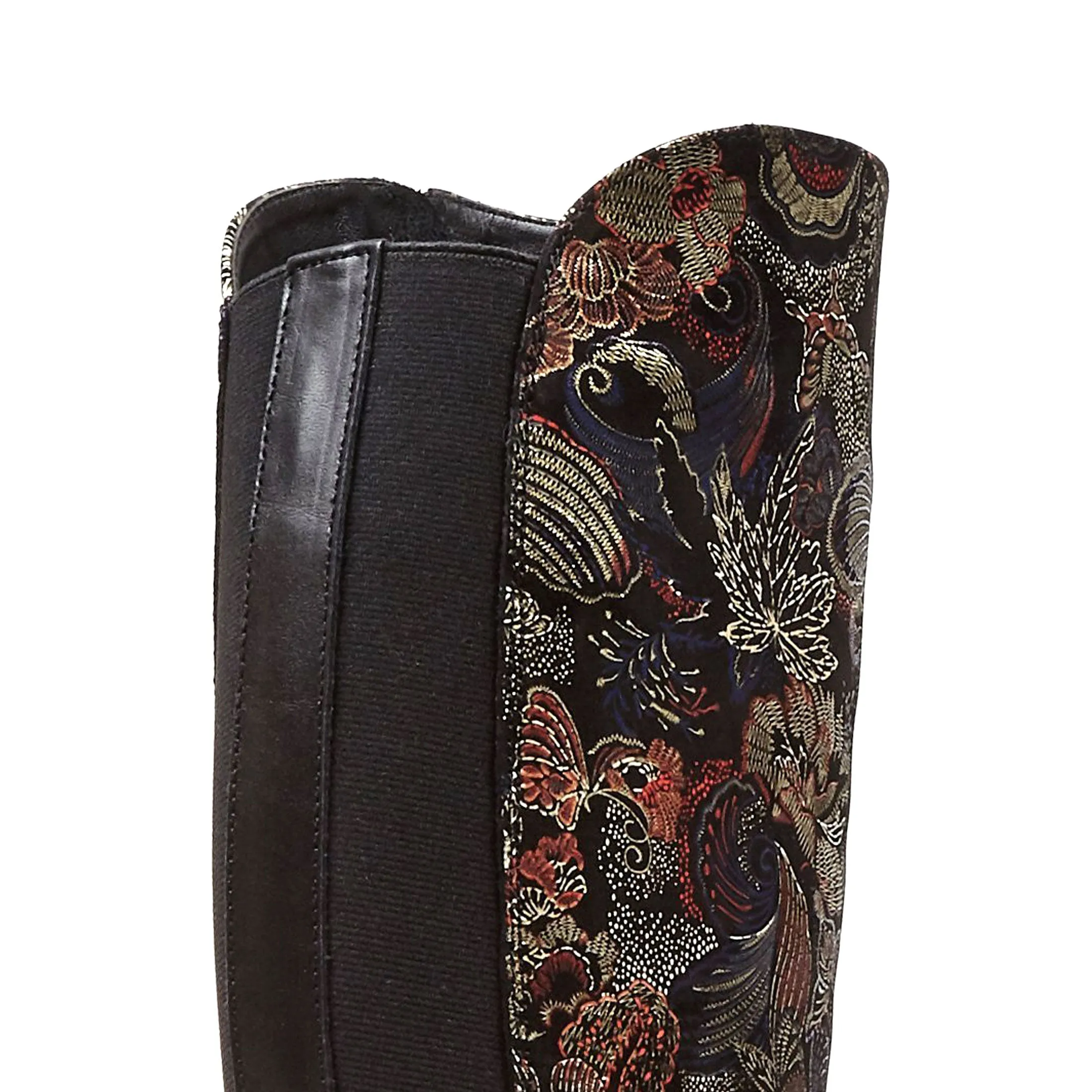 RUBIX BLACK MULTI - Women's full length zip long boots in dark flower leather