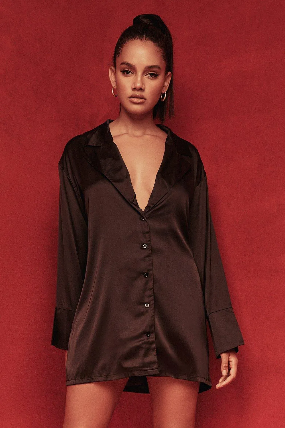 Satin Oversized Blazer Shirt