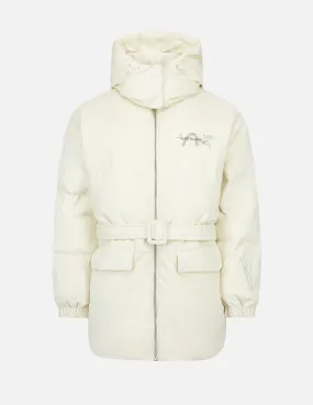 Seagull Embroidery Corduroy Belted Down Jacket